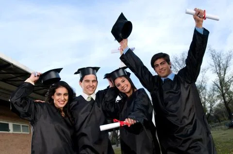 Students celebrating their graduation Stock Photos