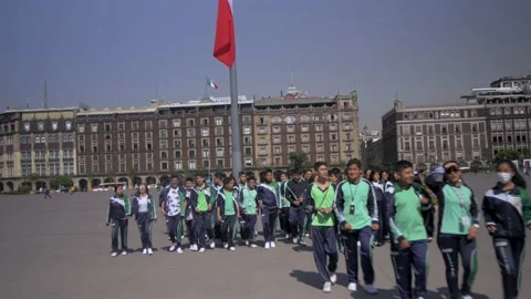 Students On Class Field Trip In Plaza De La Constitucion, Mexico City Stock Footage 154670109