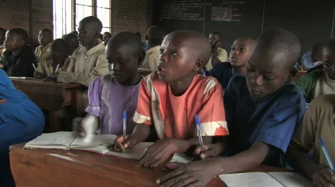 Students in class at a school in Rwanda, Africa Stock Footage