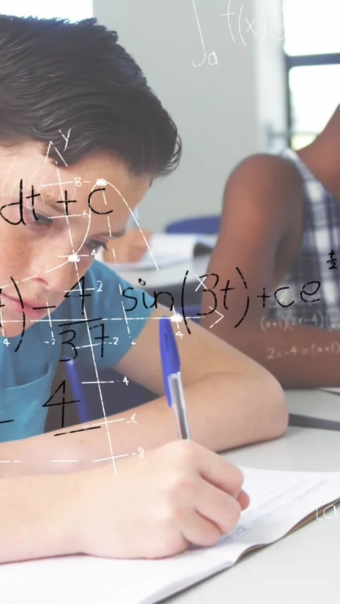 Students in a classroom and mathematical equations Stock Footage 342136890