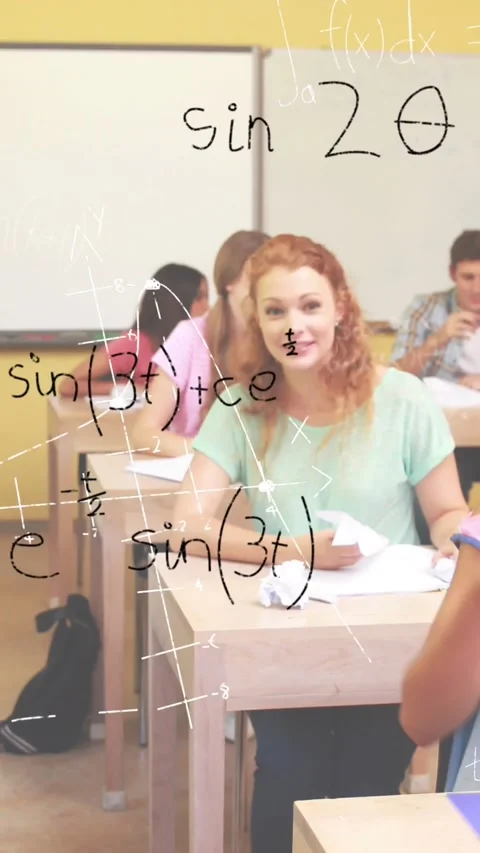 Students in a classroom and mathematical equations Stock Footage 342224944