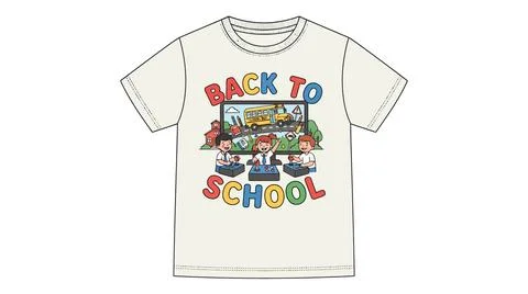 Students in classroom back to school t shirt graphic print with clothing Stock Illustration