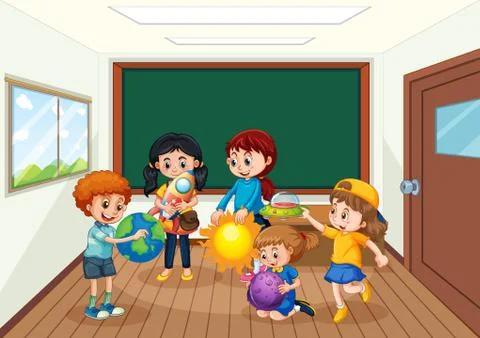 Students in the classroom background Stock Illustration