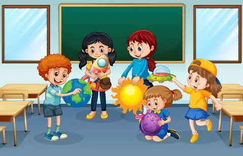 Students in the classroom background Stock Illustration
