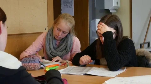 Students in the classroom during a writing task. Stock Footage 69320694