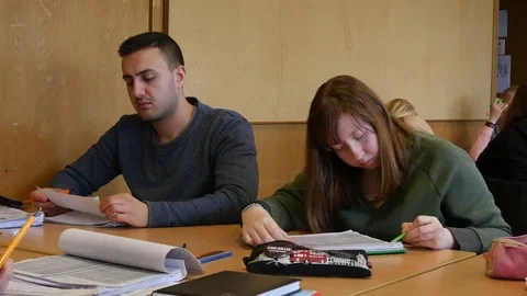 Students in the classroom during a writing task. Stock Footage 69323081