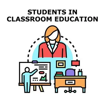 Students in classroom education concept vector illustration Stock Illustration