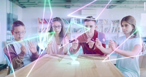 Students Collaborating Brainstorming Session Online Modern Education 3D Hologram Stock Footage 138157787