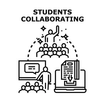 Students collaborating on education and learning projects Stock Illustration