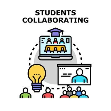 Students collaborating on knowledge sharing projects 스톡 일러스트