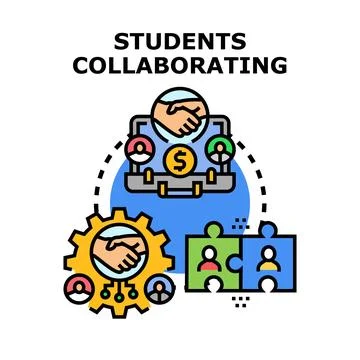 Students collaborating on project work business partnership Stock Illustration