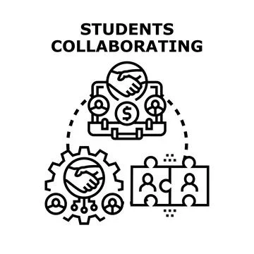 Students collaborating on project work business partnership Stock Illustration