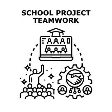 Students collaborating on school project teamwork and online education Stock Illustration