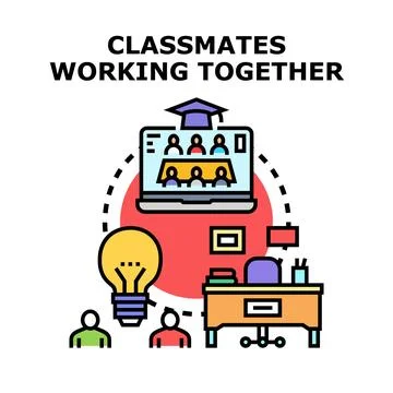 Students collaborating on virtual project for educational success Stock Illustration