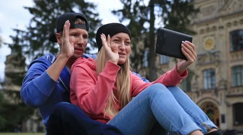 Students communicate through video chat on tablet Stock Footage 68163814