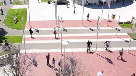 Students Commuting by Bicycle, Skateboards and Walking on University Campus Stock Footage 22664934