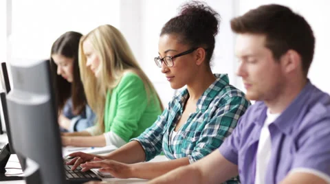 Students in computer class Stock Footage