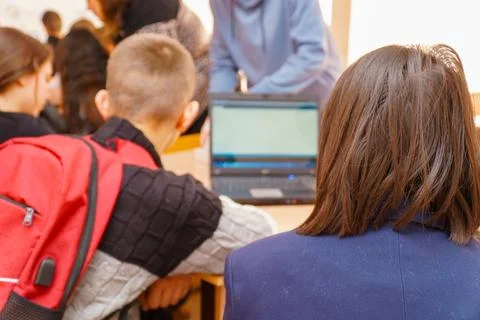 Students in a computer class. Students in front of computers in a computer class Stock Photos