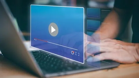 Students conduct online video training,through digital multimedia technolog.. Stock Photos