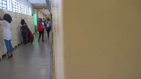 Students Corridor at a High School in Sao Paulo brazil Stock Footage 129091445