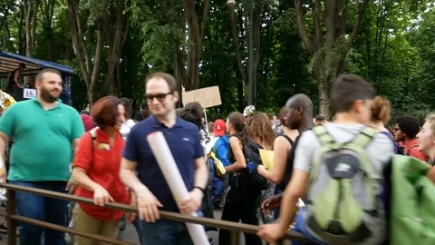 Students dance during demonstration in Milan, Italy Stock Footage 76081208