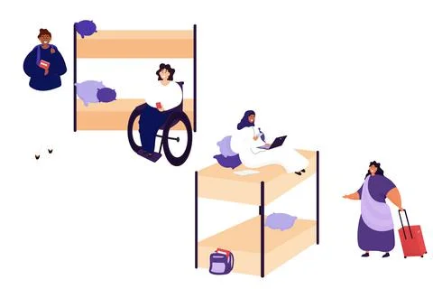 Students of different races together in a hostel Stock Illustration