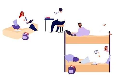 Students of different races together in a hostel Stock Illustration