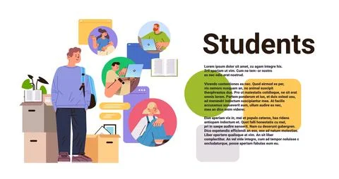 Students discussing during video call back to university science and education Stock Illustration