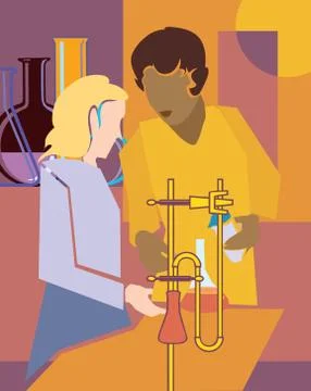 Students doing chemistry experiment in laboratory Illustrazione stock