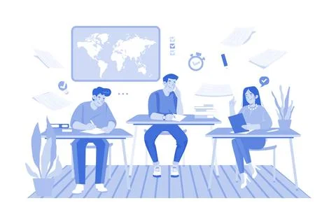 Students Doing Exam Preparation Stock Illustration