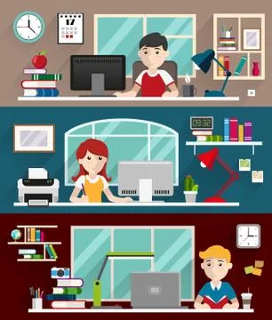 Students doing homework Illustrazione stock