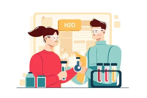Students doing a test in Chemistry laboratory Stock Illustration