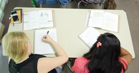 Students doing their assignments/homework in class. Ultra HD 4K Stock Footage 44524247