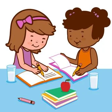 Students doing their homework. Vector Illustration Stock Illustration