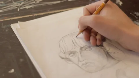 Students draw and make sculptures Stock Footage 104884489