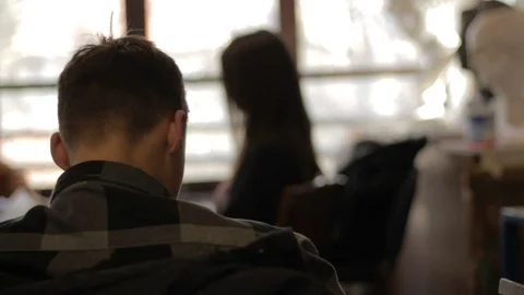 Students draw and make sculptures Stock Footage 104889207