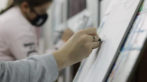 Students drawing in class Stock Footage 152723880