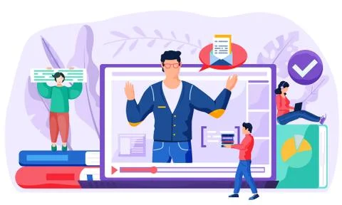 Students during an online class. Studying at school via the computer. Video Stock Illustration