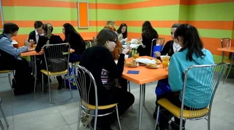 Students eating in the canteen Stock Footage 46522546