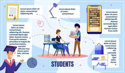 Students Education Flat Vector Infographics Poster Stock Illustration