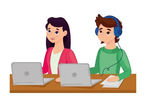 Students with elearning using laptop Illustrazione stock