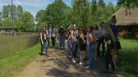 Students on an Excursion in the Park on a Sunny Day. Stock Footage 63686528