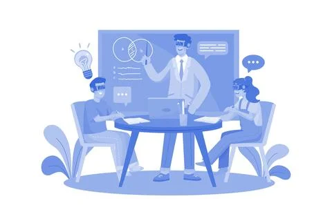 Students experience virtual reality glasses in the classroom Stock Illustration