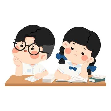 Students feeling tired during classroom study session 库存插图