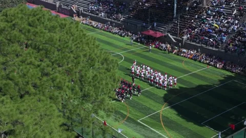 Students in Formation at School Founders Day Parade on Sports Field Video stock 334995436