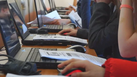 Students in front of computers in computer class. Video stock 107795462