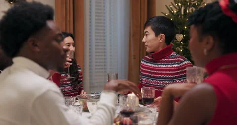 Students gathered at the festive table and celebrate beginning of new year 스톡 동영상 218275899