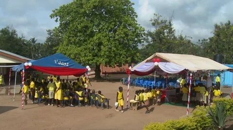 STUDENTS GATHERING FOR A CEREMONY AT SCHOOL Stock Footage 59865647