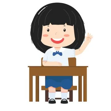 Students girl Raising Hand in classroom Stock Illustration