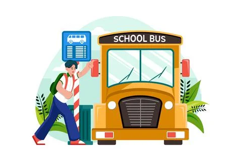 Students go to school by school bus Stock Illustration